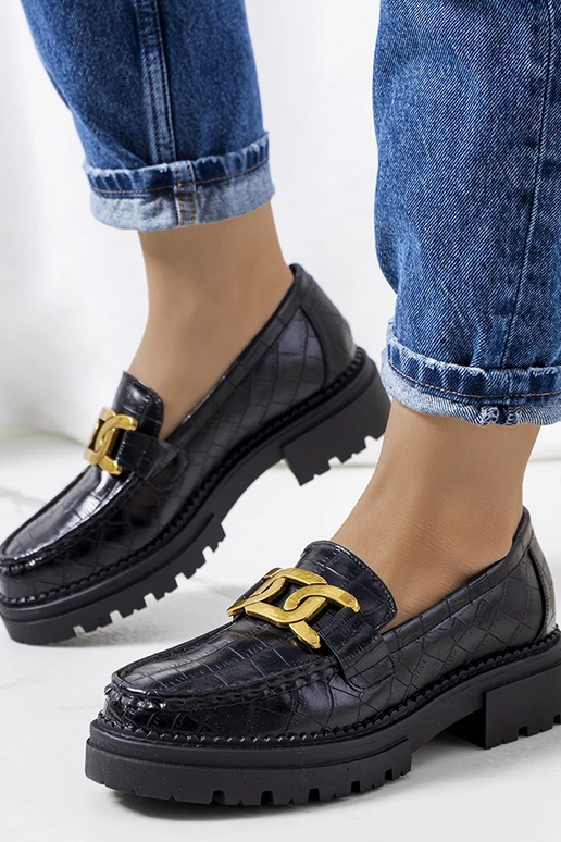 Zwarte mocassins op hoge zool, „Zanen"