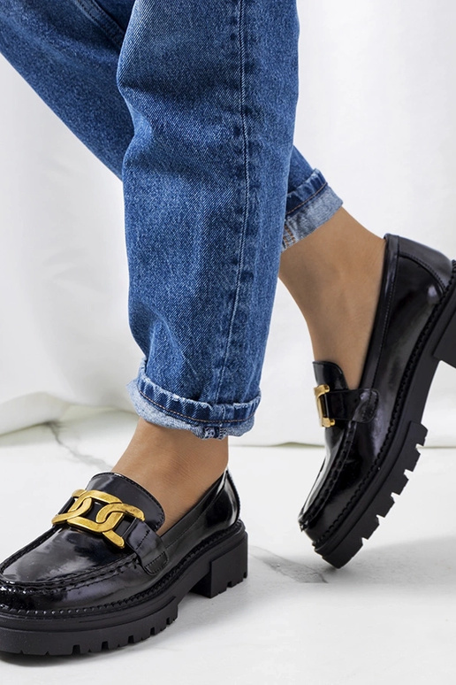 Zwarte mocassins op hoge zool, „Dorland"