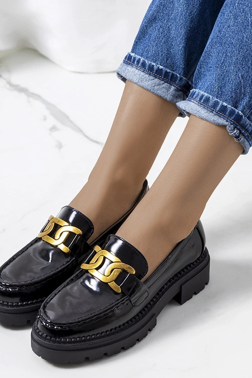 Zwarte mocassins op hoge zool, „Dorland"