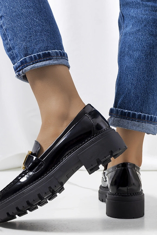 Zwarte mocassins op hoge zool, „Dorland"