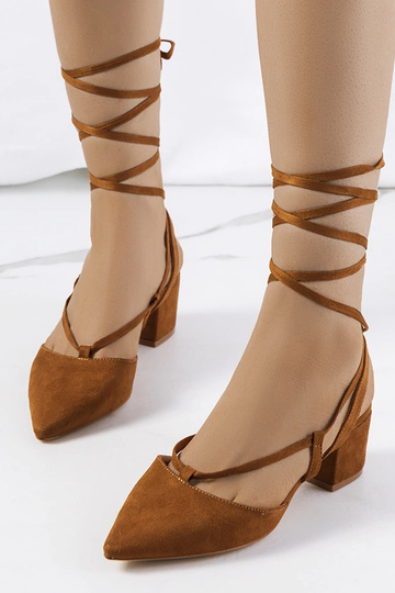 Victoris Brown Lace-Up Pumps med blokhæl