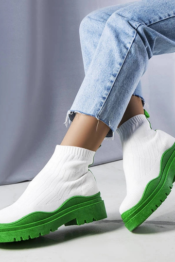 Witte laarzen met groene platform, „Cali" 2