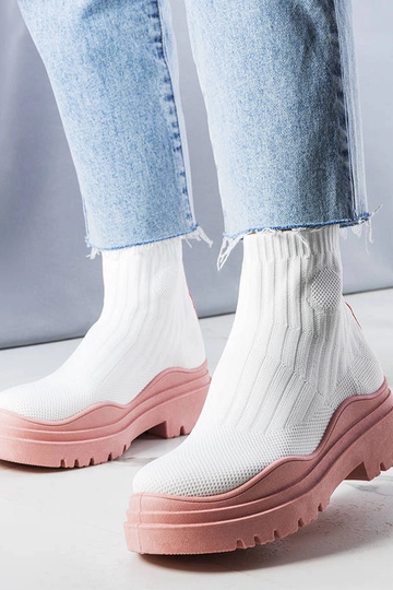 Witte laarzen met roze platform, „Cali"