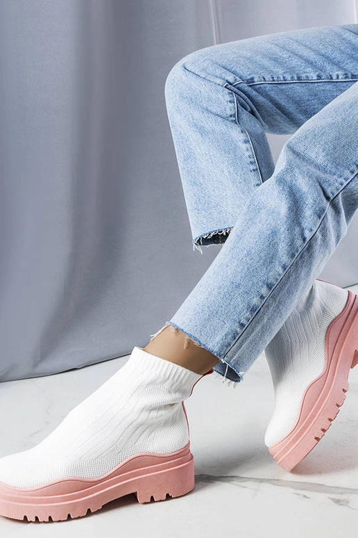 Witte laarzen met roze platform, „Cali"