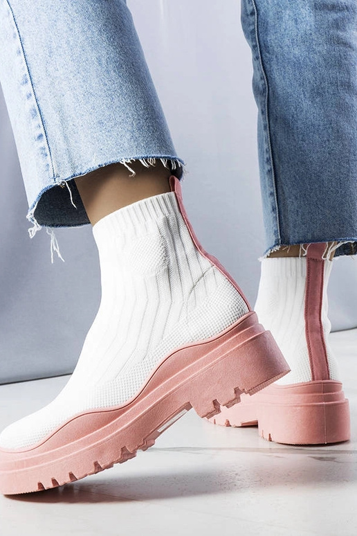Witte laarzen met roze platform, „Cali"