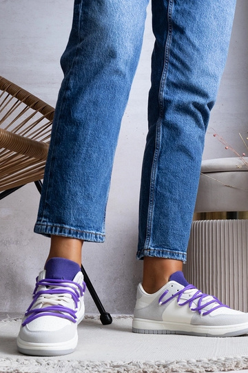 Grå sneakers damesneakers lilla snørebånd Arcobaleno 2