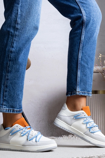 Grå damesneakers blå snørebånd Arcobaleno
