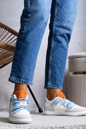 Grå damesneakers blå snørebånd Arcobaleno 2