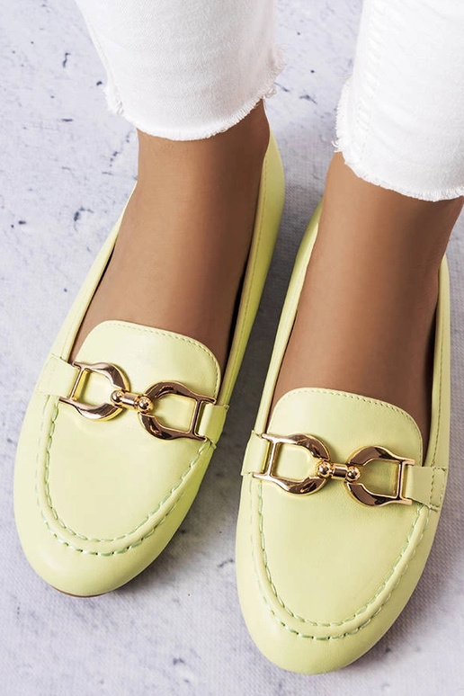 Groene mocassins met gesp, „Sauvé"