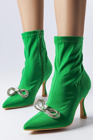 Groene enkellaarsjes versierd met strikje en strassstenen, „Mars" 2
