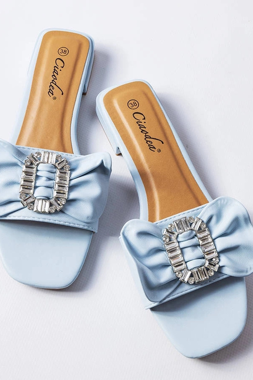 Blauwe elegante slippers met zirconia...