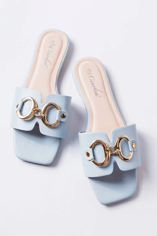 Blauwe elegante slippers met ketting,...