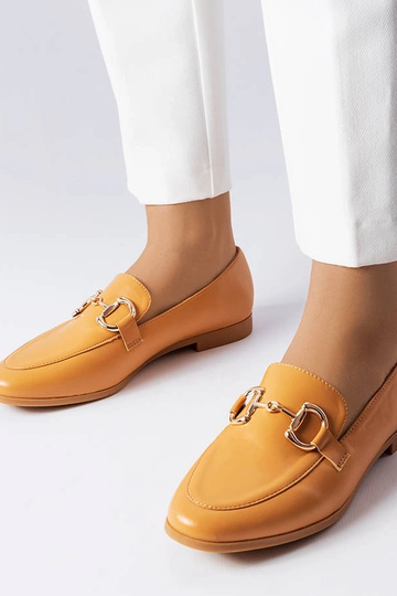 Bruine mocassins op platte hak, „Jomphe"