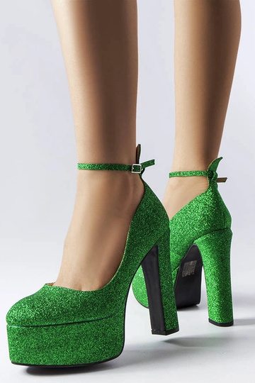 Bellamy grønne glitter pumps med blokhæl