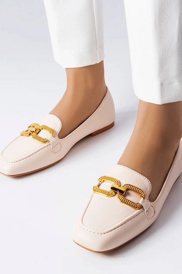 Beige mokkasiner med Rousseau-spænde
