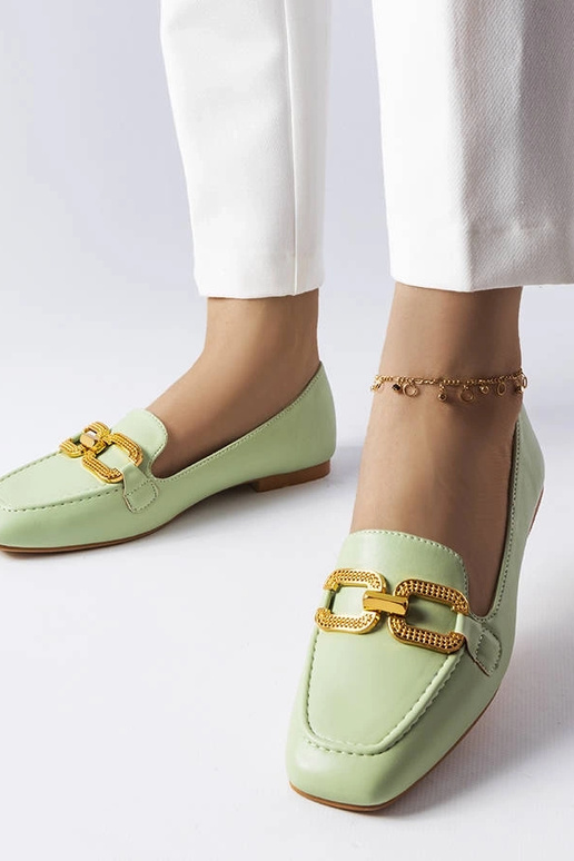 Grønne mokkasiner med Rousseau-spænde Grønne mokkasiner med Rousseau-spænde