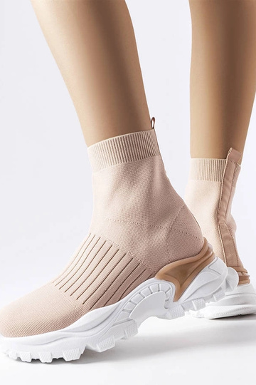 Beige sneakers med elastisk...