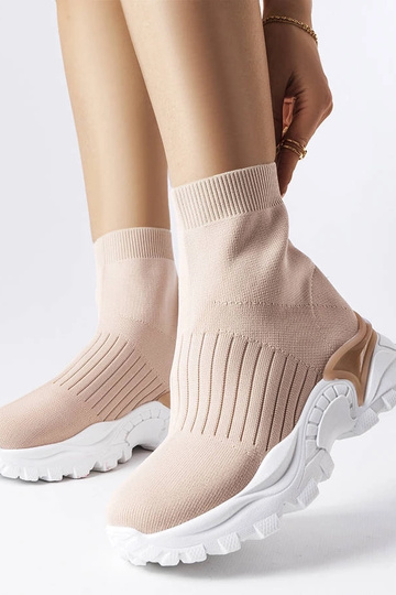 Beige sneakers med elastisk... 2