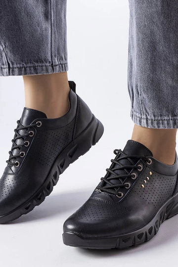 Sort gennembrudt lædersko...