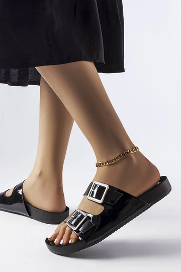 Sort lakken Norcross flip-flops med spænde 2