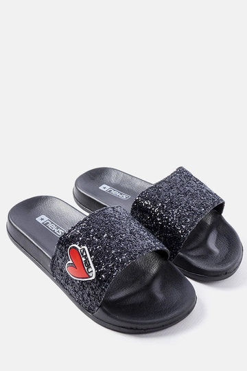 Boncoeur Black Glitter børne-flip-flops