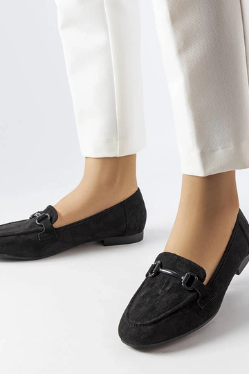 Loafers i sort ruskind til kvinder med Hinkle-spænde