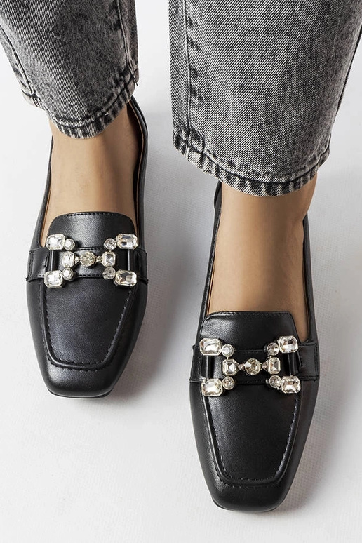 Sorte damemoccasiner med zirkoner,... Sorte damemoccasiner med zirkoner,...