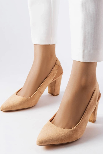 Beige pumps med blokhæl Tolna 2