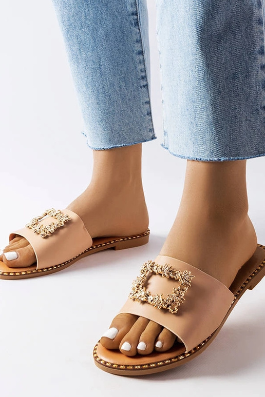 Zandkleurige slippers met decoratie,...