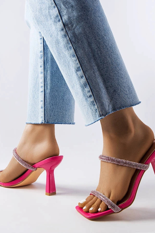 Evelina pink højhælede muldyr Evelina pink højhælede muldyr