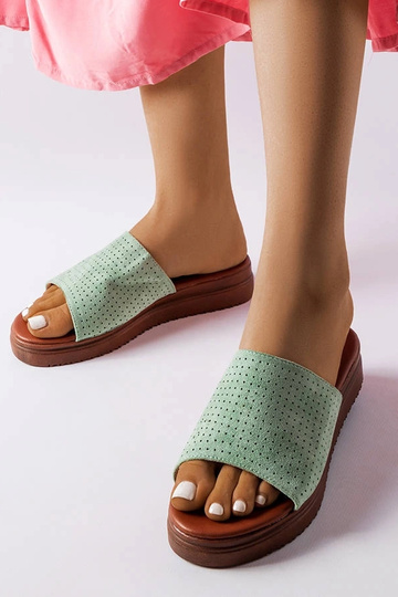 Grønne flip-flops med gennembrudt overdel Idabel
