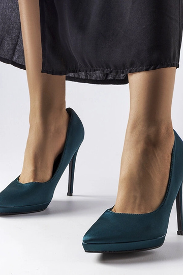 Silje mørkegrønne satin hæle