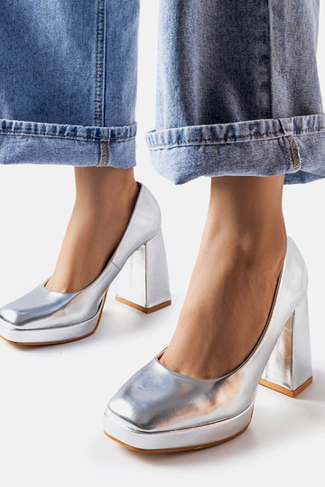 Sølv Mailly pumps med høj hæl 2