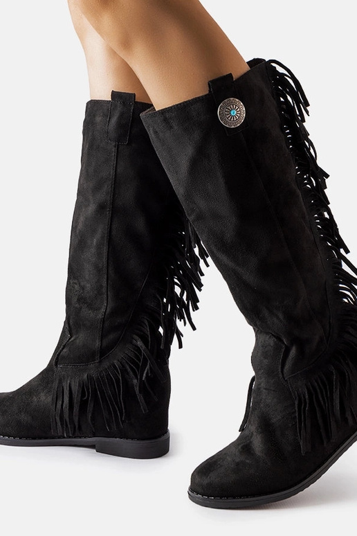 Sorte støvler med beklædt kile Lecore