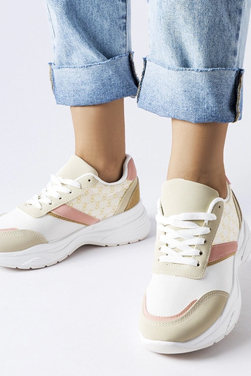 Beige og hvide sneakers med...