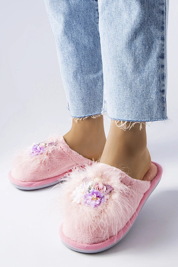Pink varme hjemmesko med blomster Moly