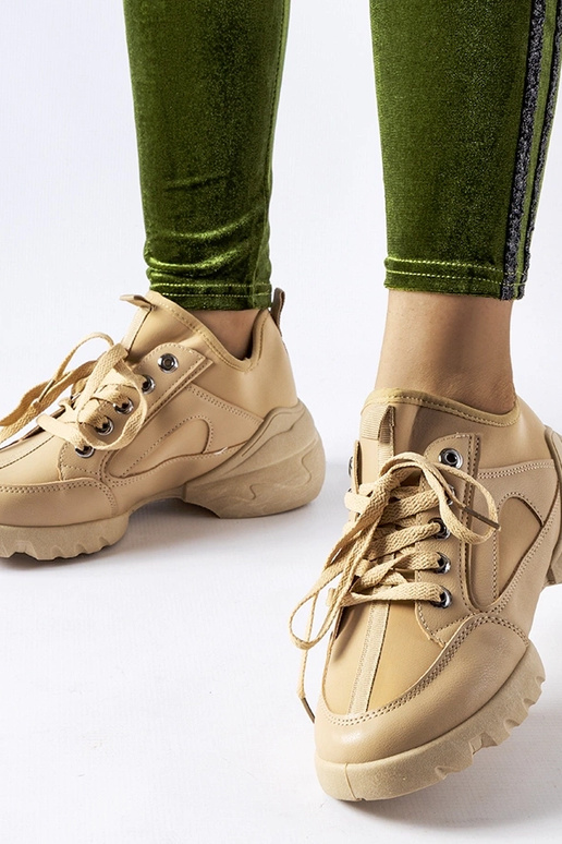 Donkerzandkleurige sportschoenen met...