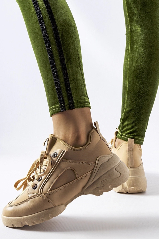 Donkerzandkleurige sportschoenen met...