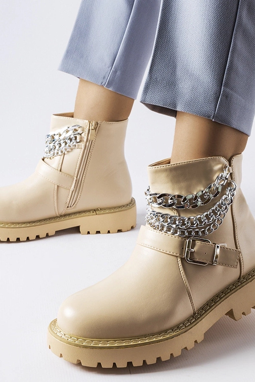 Beige ankelstøvler med dekorative...