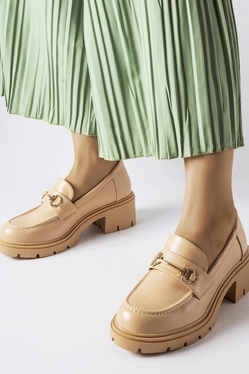 Zandkleurige halfhoge schoenen met hak, „Fabrizio"
