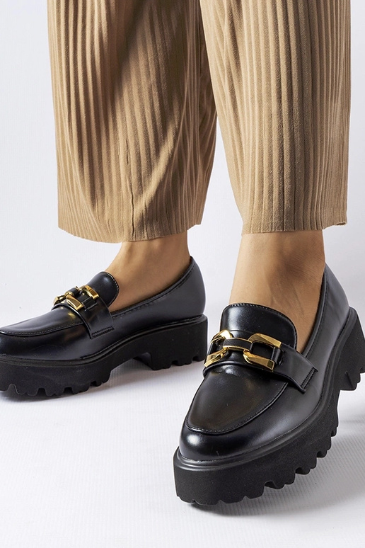 Zwarte dames mocassins met gesp,...