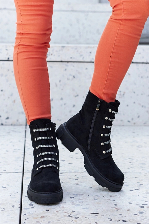 Zwarte enkelschoenen met zirconia,...