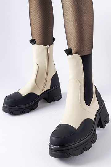 Beige og sorte Mafalda slip-on chunky ankelstøvler