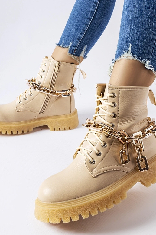 Beige bowlingkædestøvler