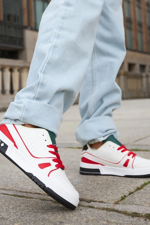 Archie røde og hvide sko med grøn pløs