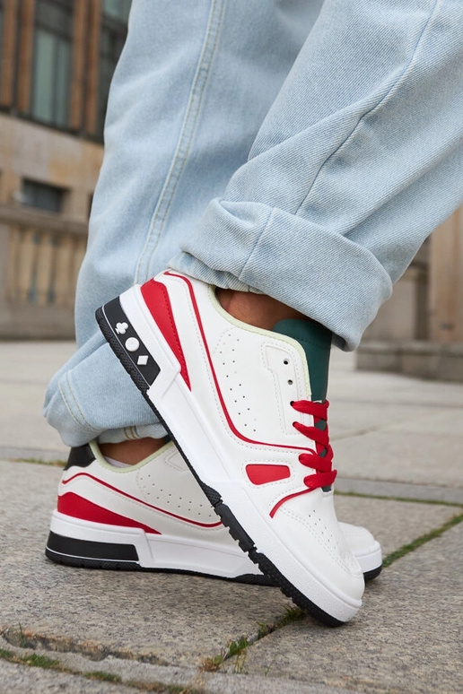 Archie røde og hvide sko med grøn pløs