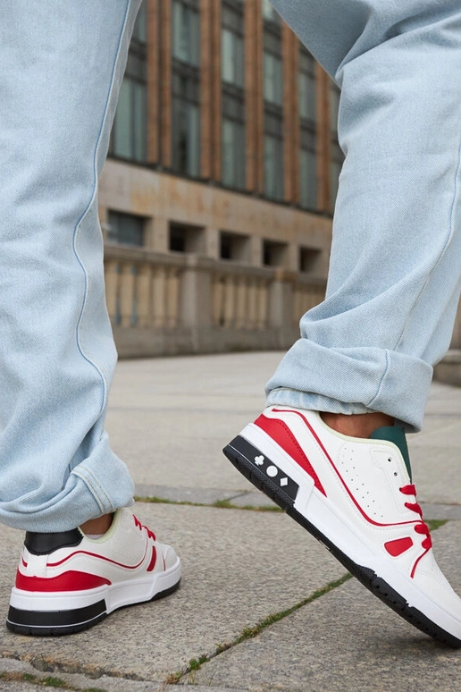 Archie røde og hvide sko med grøn pløs