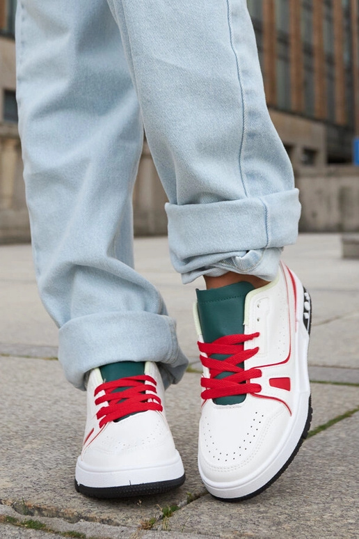 Archie røde og hvide sko med grøn pløs