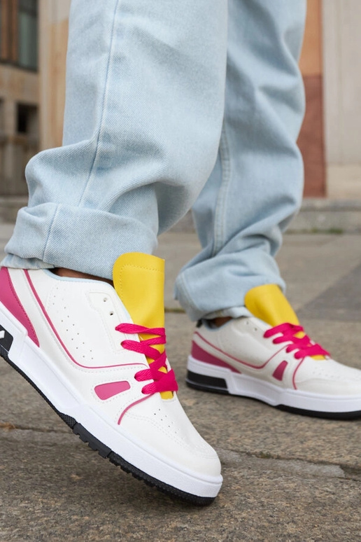 Archie Pink og hvide sneakers med gul...