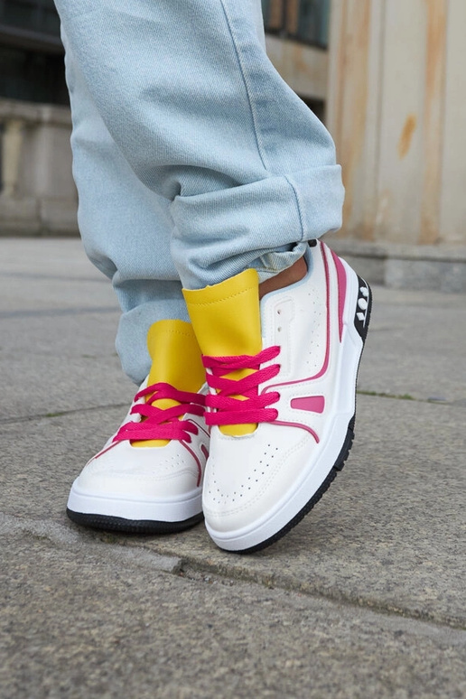 Archie Pink og hvide sneakers med gul...